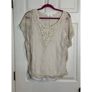 🩵🩵Agenda Women's Lace Top With Crochet Accent, White/cream, Tank Built In, XL🩵🩵